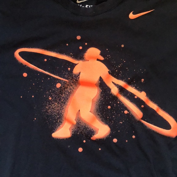 Mens Medium Nike Dri-Fit Black Top Orange Graphics Logo Rare - Picture 3 of 6